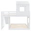 Loft Bunk Bed With Playhouse, Farmhouse, Ladder, Slide And Guardrails