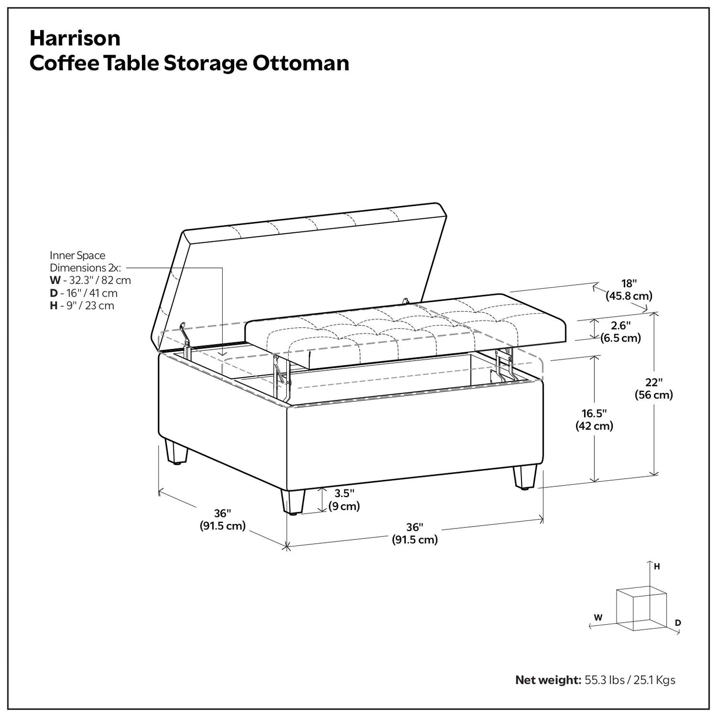 Harrison - Large Coffee Table Storage Ottoman