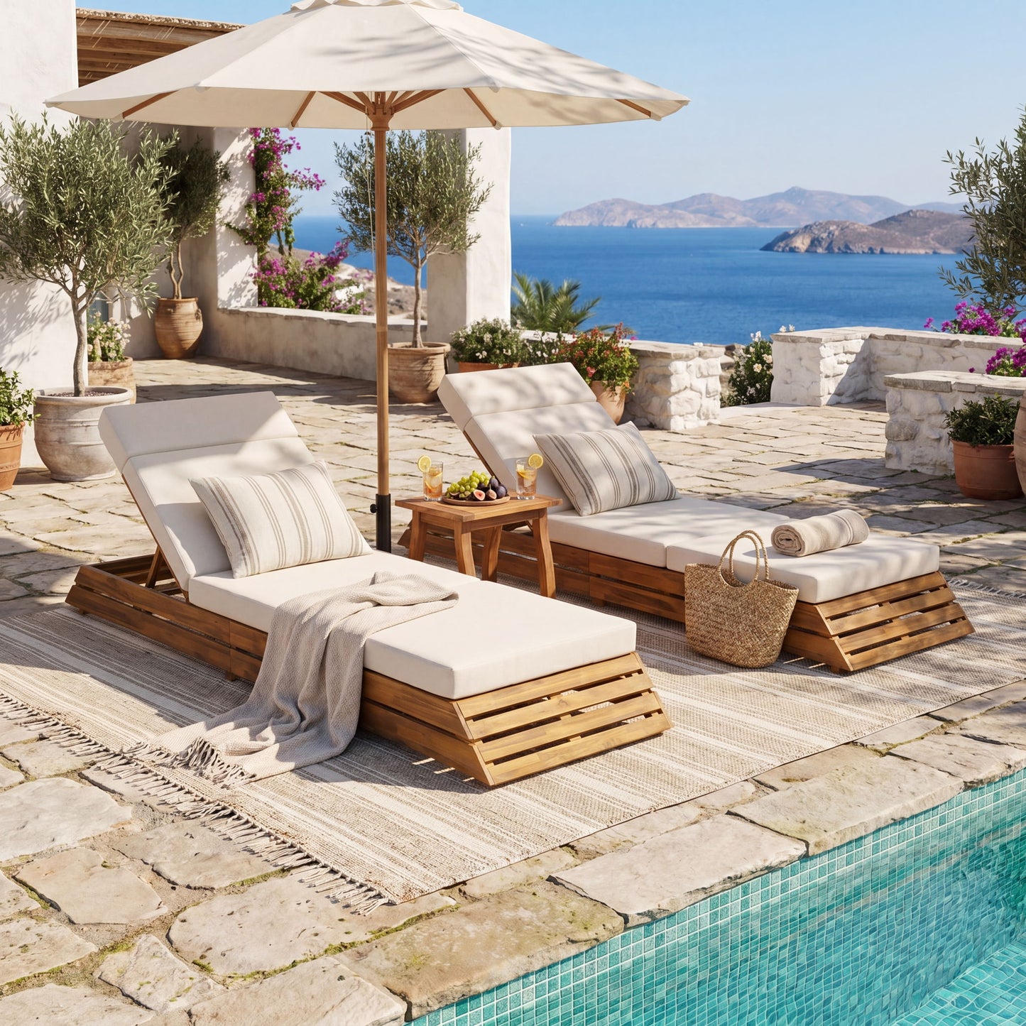Chaise Lounge Set With 4 Fold Cushion And Built In Headrest