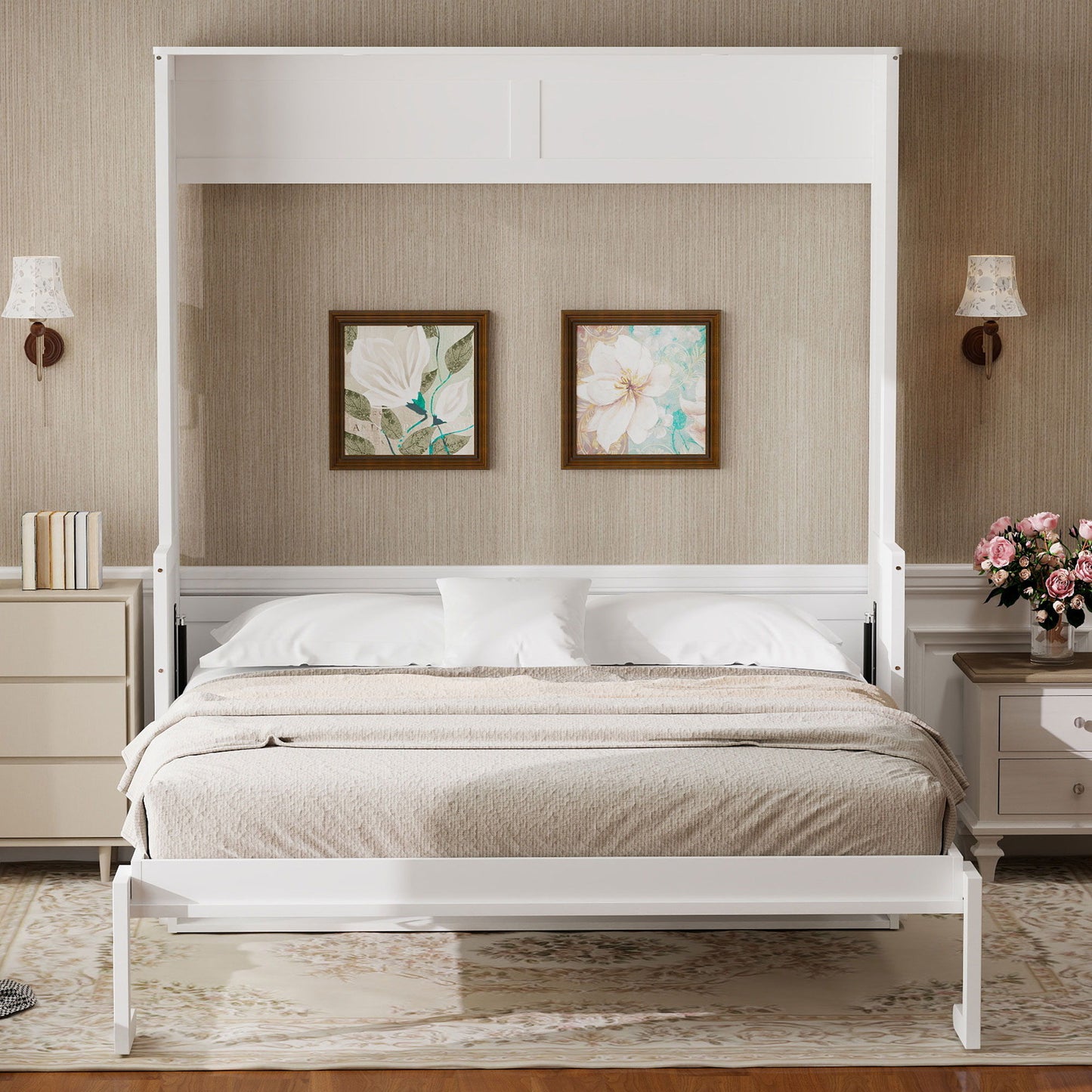 Murphy Bed With Desk, LED Lights And USB Charging Station