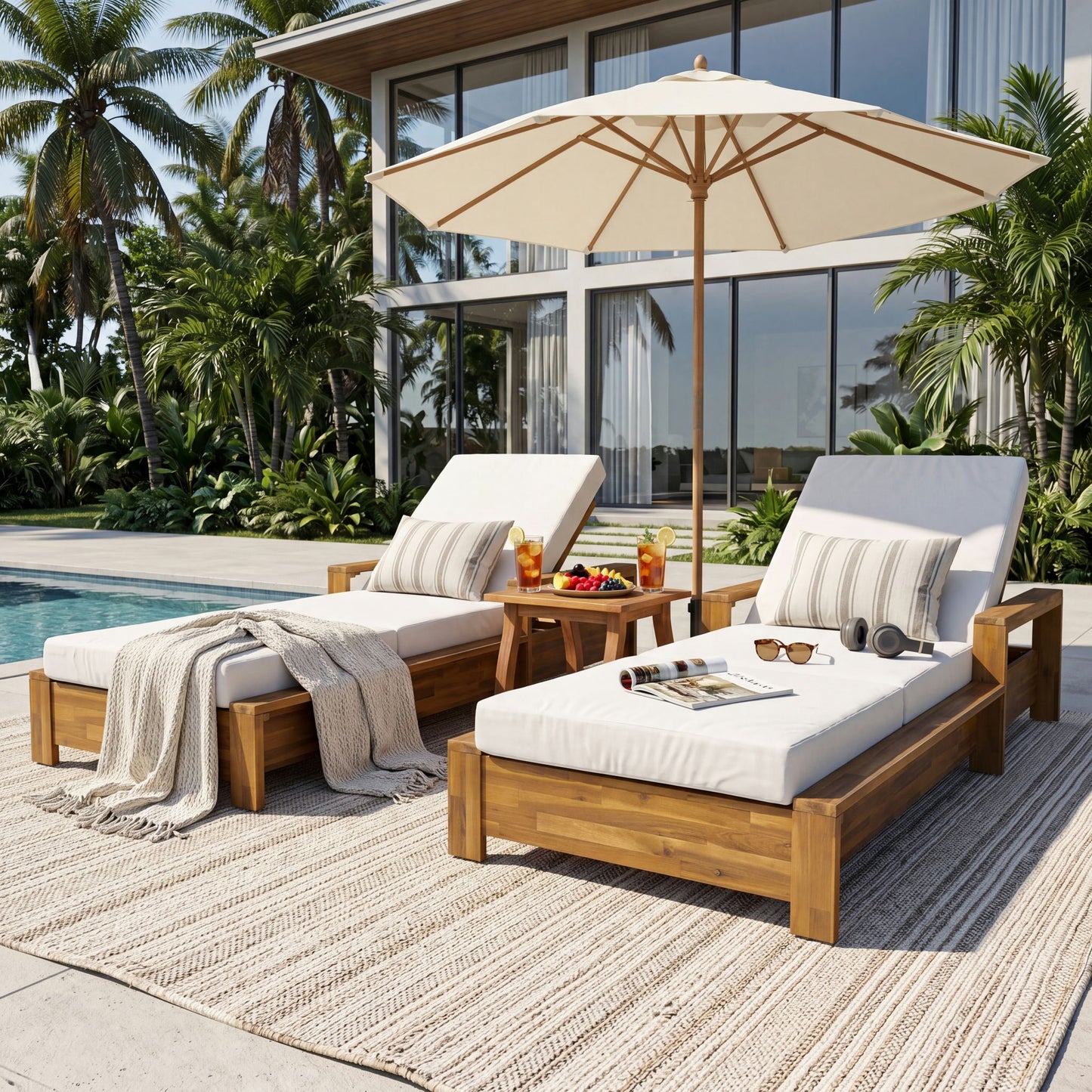Chaise Lounge With 3 Fold Cushion Set, 3 Position Adjustable Backrest