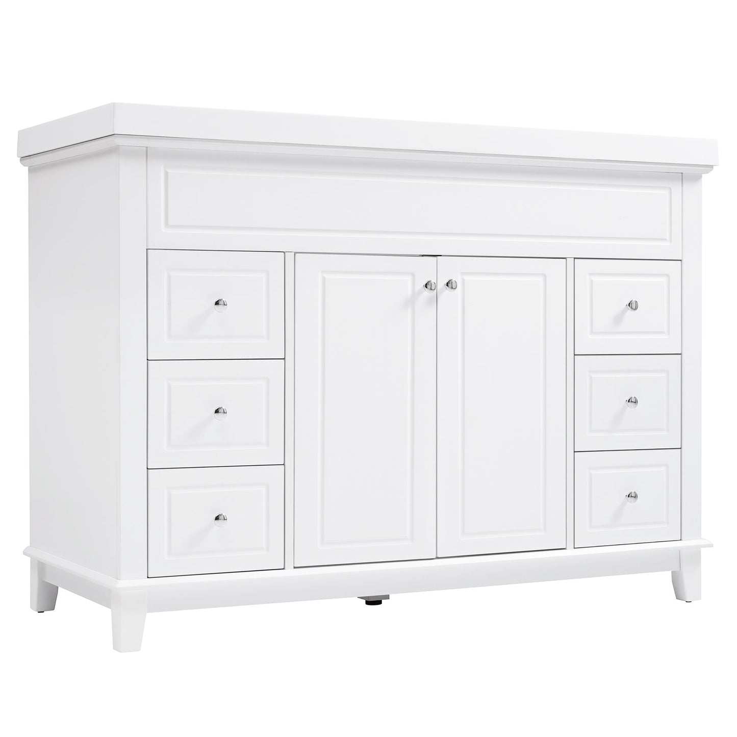 Bathroom Vanity & Sink, 6 Soft Close Drawers & Double Doors - White