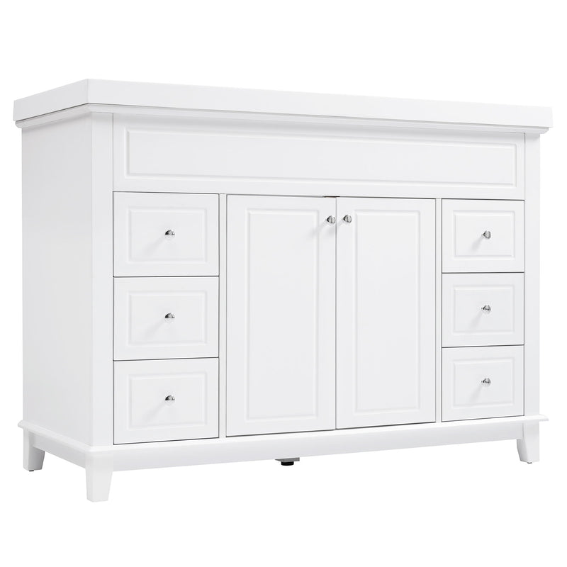 Bathroom Vanity & Sink, 6 Soft Close Drawers & Double Doors - White