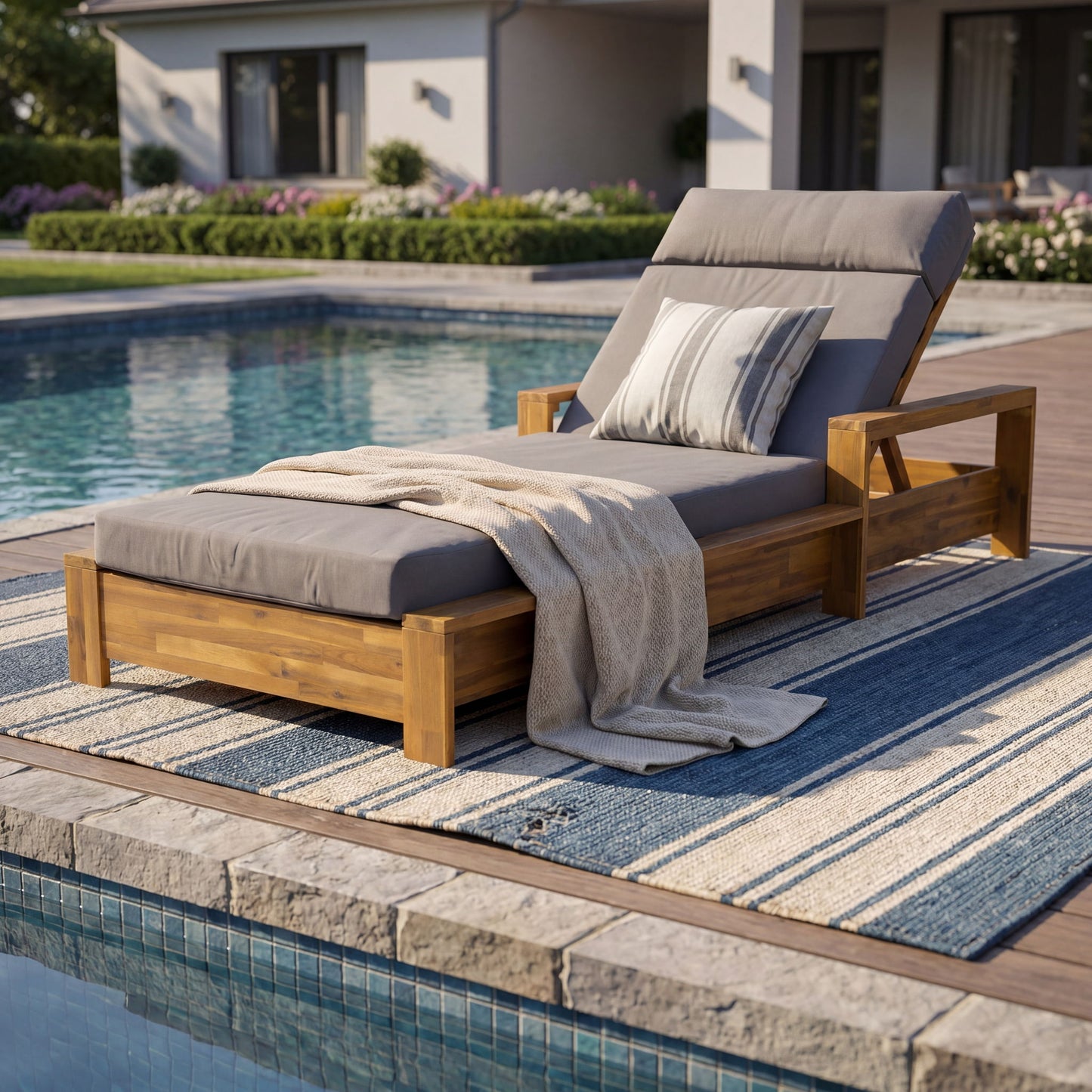 Chaise Lounge Set With 4 Fold Cushion And Built In Headrest, 3 Position Adjustable