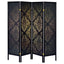 4 Panel Folding Screen With Diamond Scrollwork Motif - Black