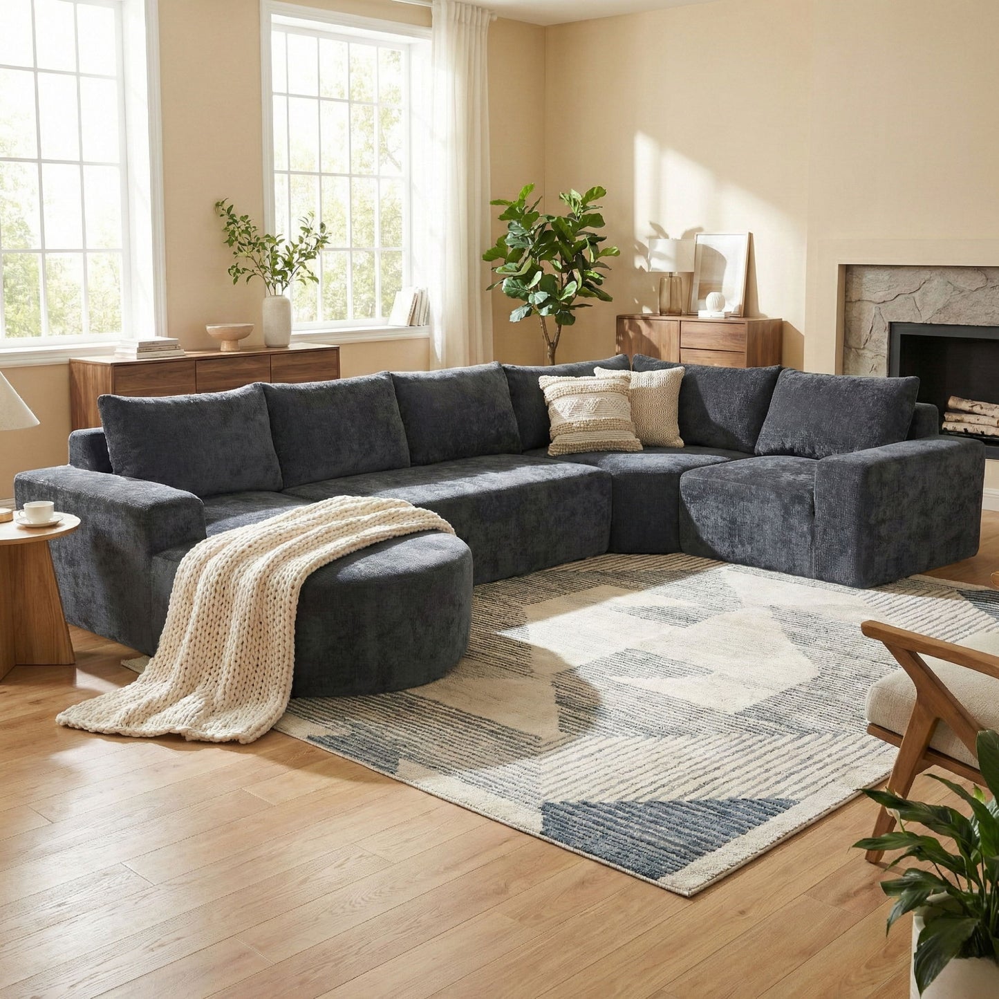 Modular Cloud Sectional Sofa Set, U-Shaped Upholstered Couch With Deep Seat