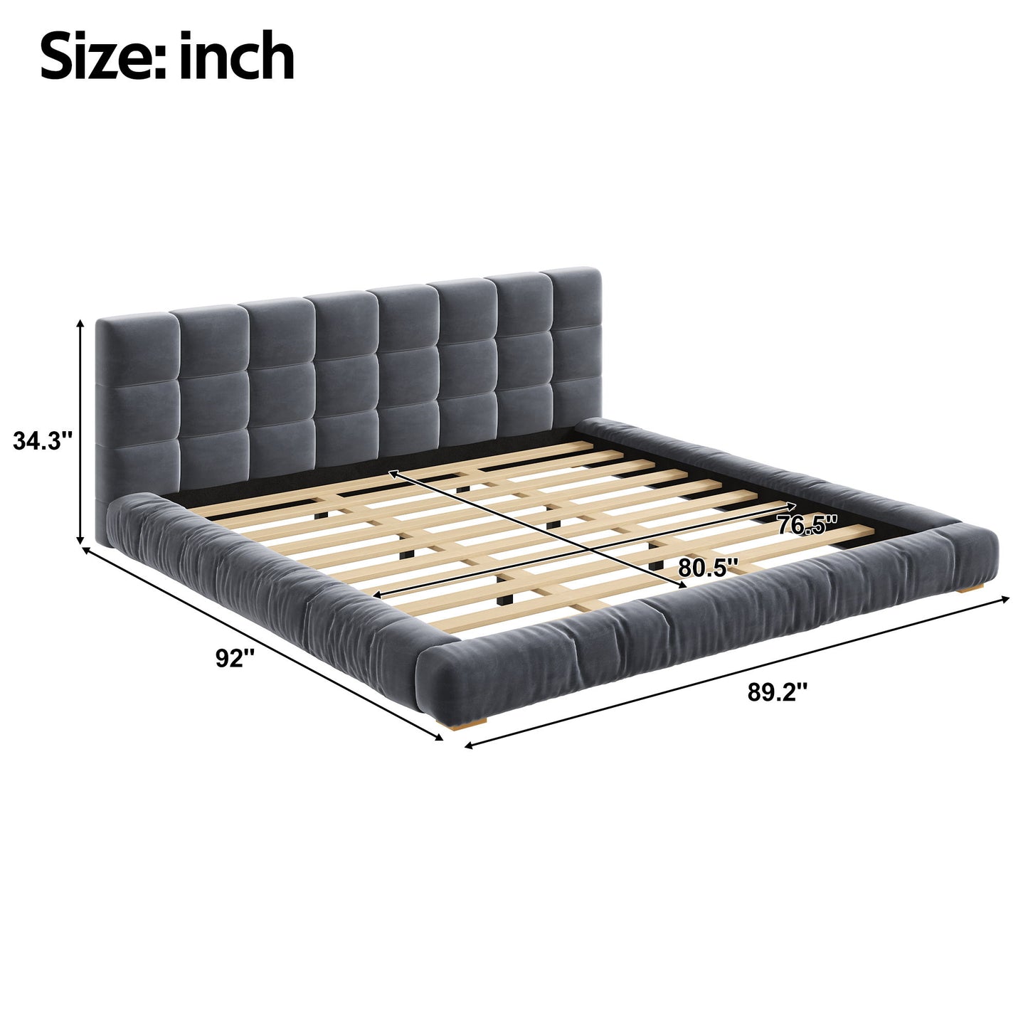 Upholstered Platform Bed Frame With Tufted Headboard