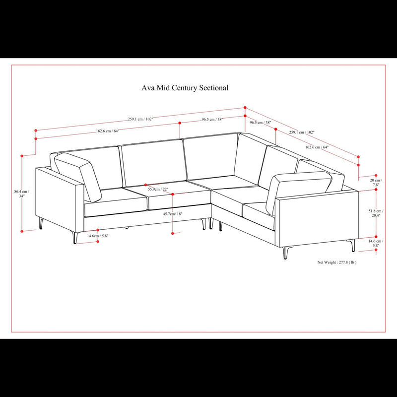 Ava - Mid Century Corner Sectional Sofa Handcrafted