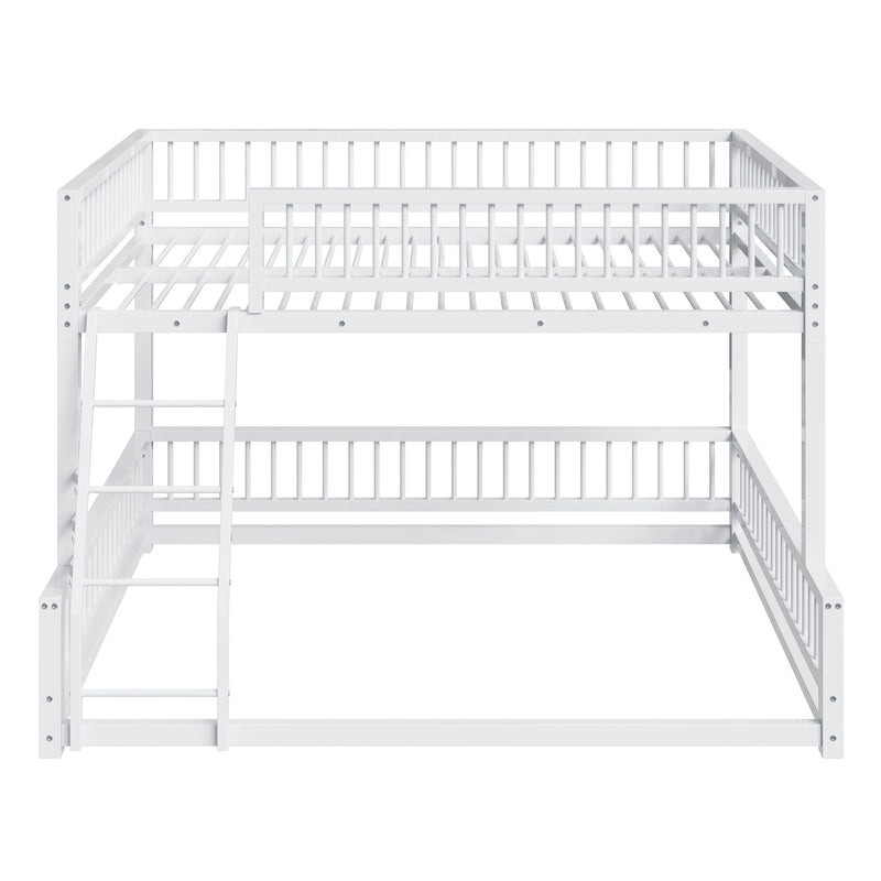 Bunk Bed Frame With Ladder And Safety Guardrails