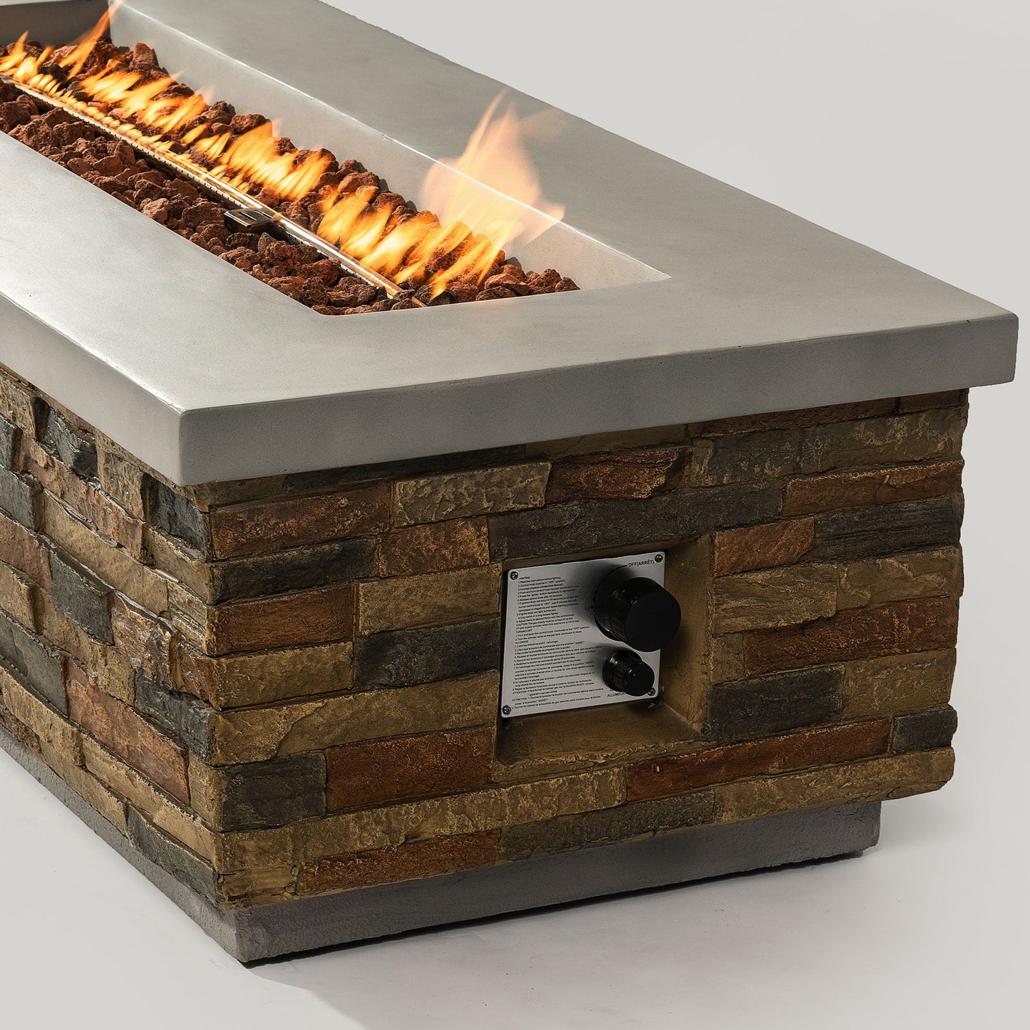 Propane Gas Fire Pit Table, 60000 Btu Rectangular For Outside Patio - Sandstone