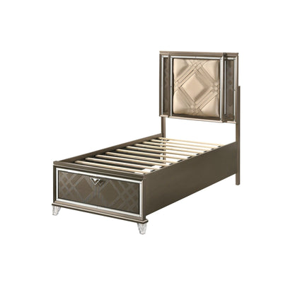 Skylar - Full Bed With LED & Storage - Dark Champagne
