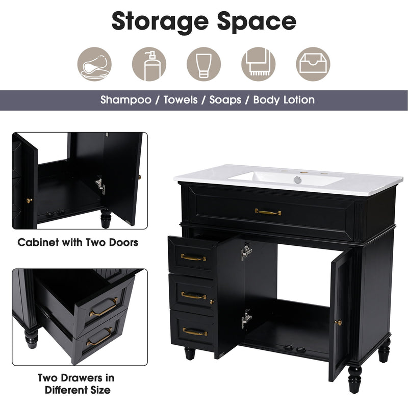 Bathroom Vanity With Sink, 2 Doors 2 Drawers - Black