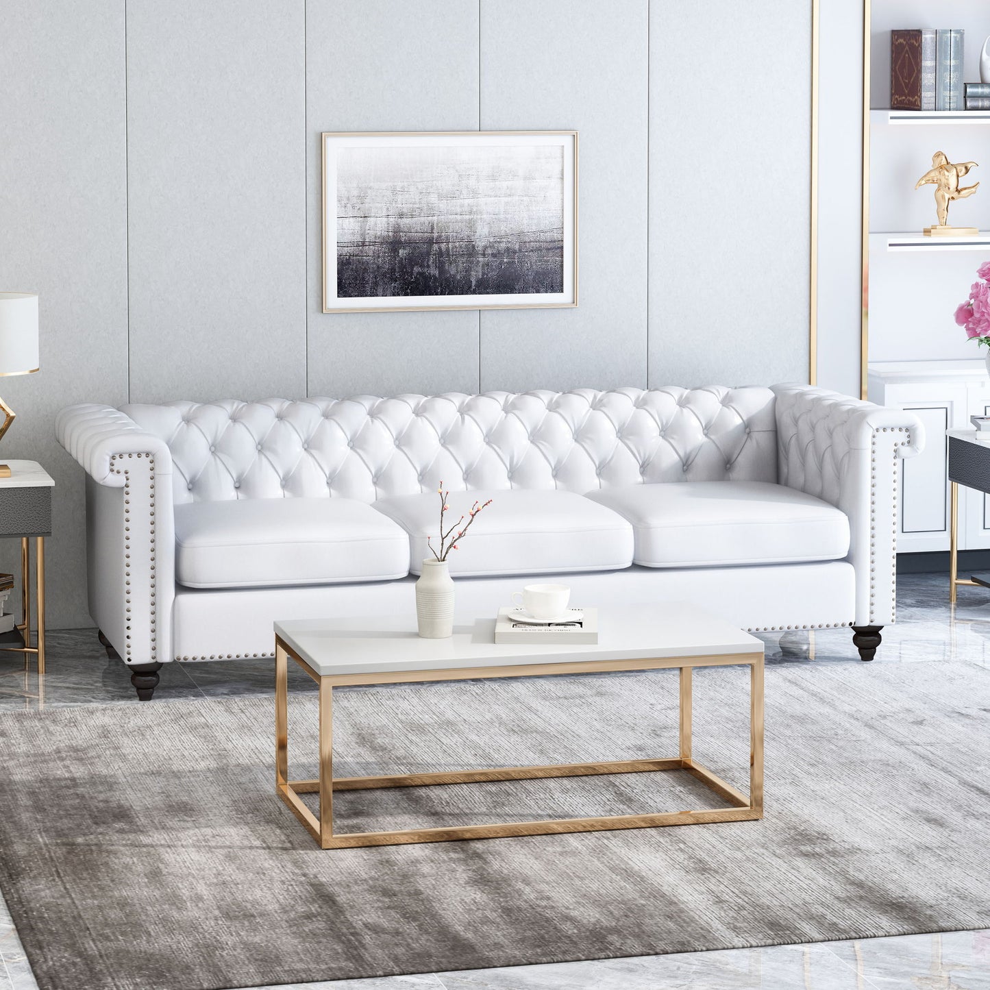 Chesterfield Style 3 Seater Sofa With Deep Button Tufting