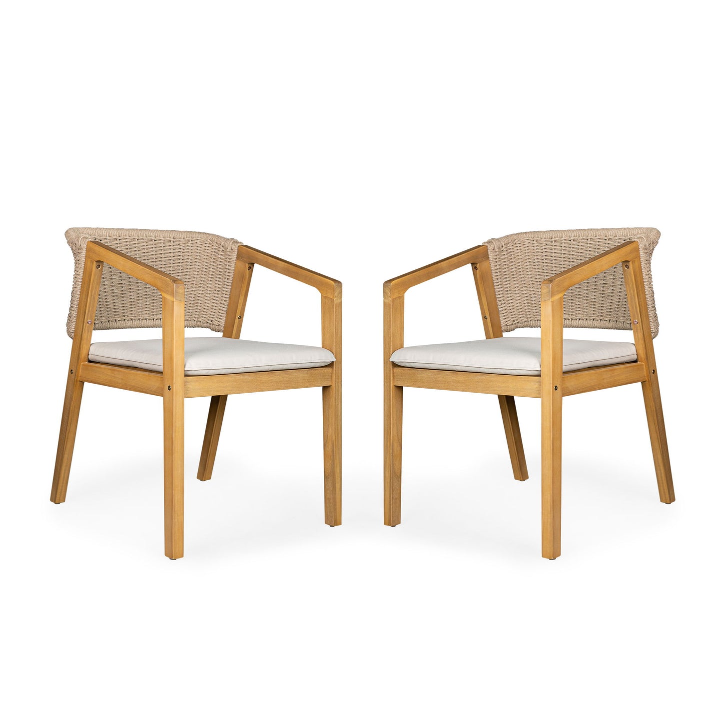 7 Piece Outdoor Dining Set With Rectangular Table And 6 Arm Chairs - Beige / Brown / Brown Mix / Light Teak