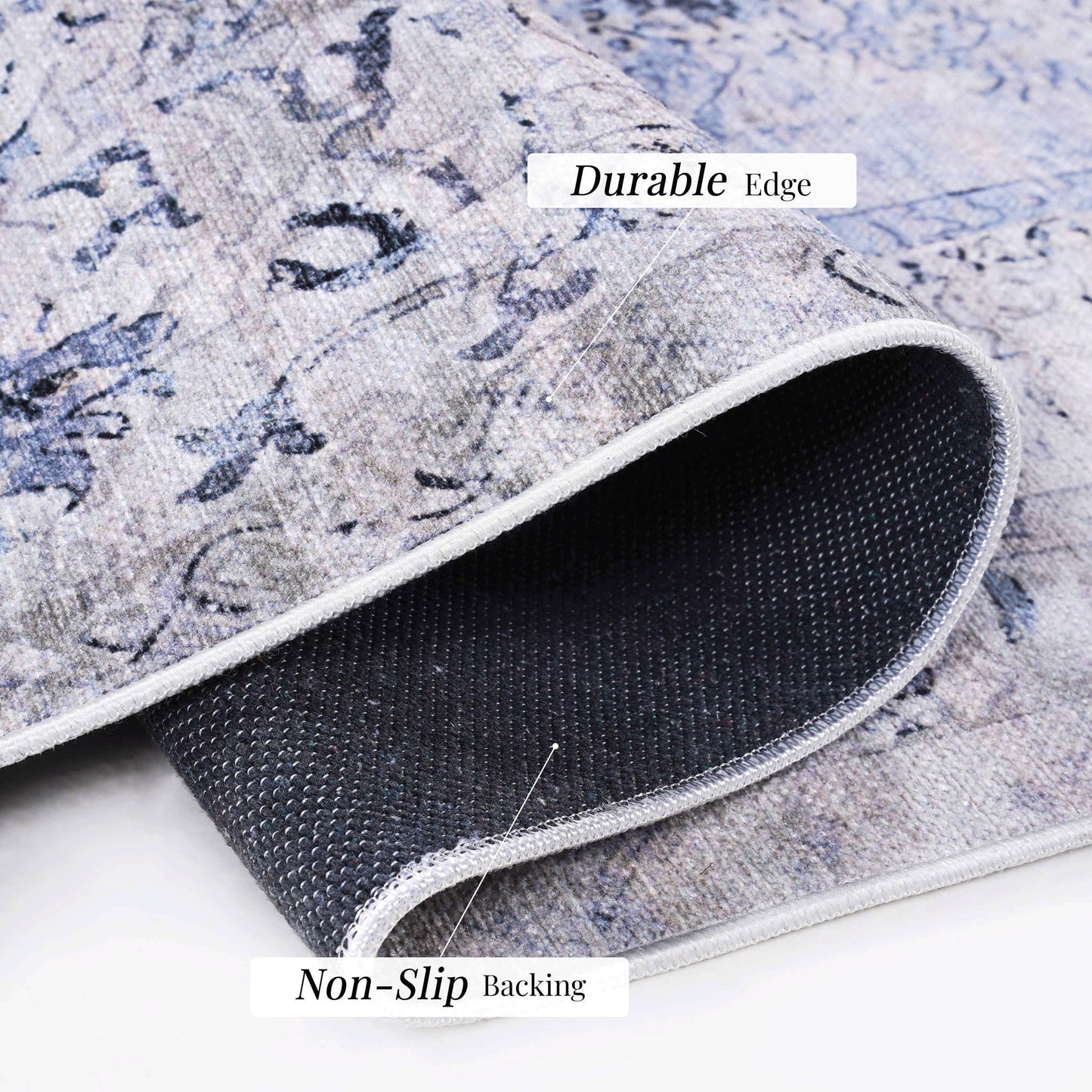 Maval - 6' X 9' Washable Area Rug - Blue / Cream