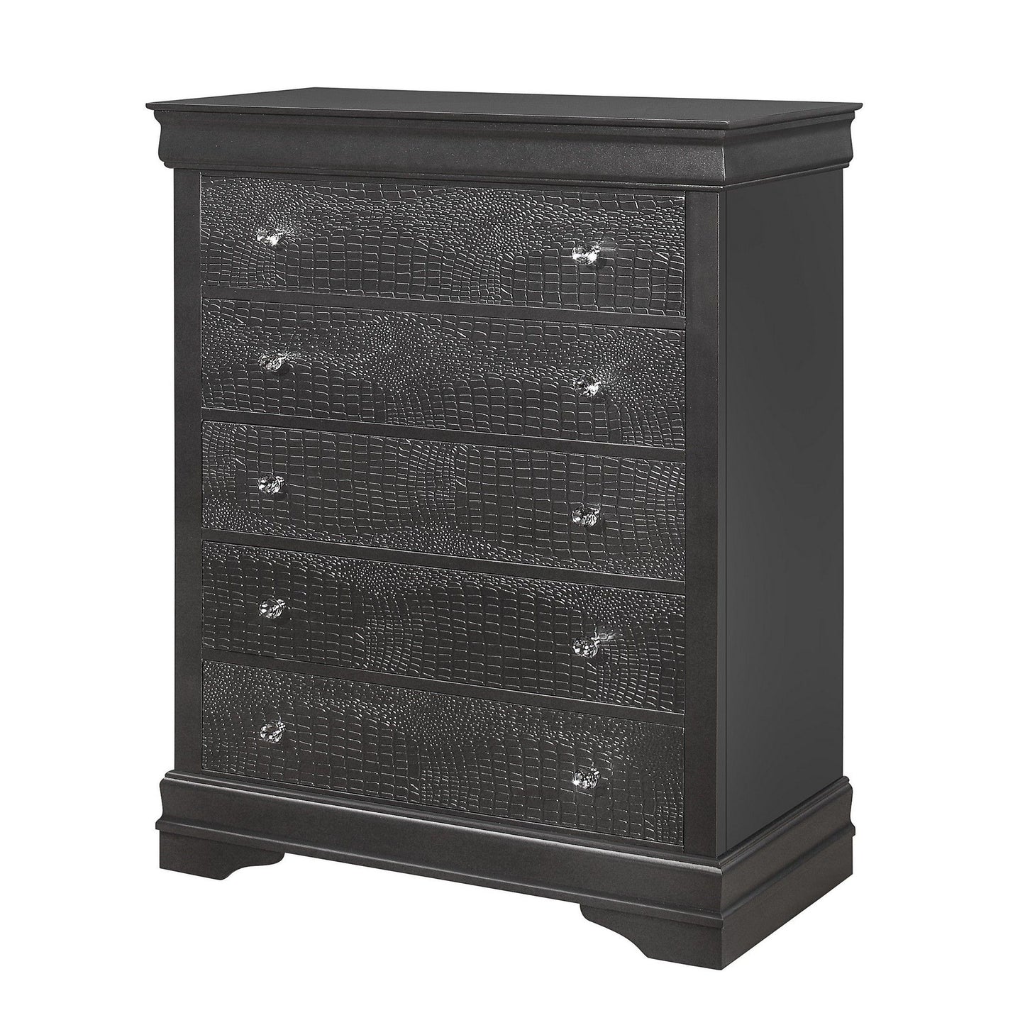 Shaker - 5 Pieces Bedroom Set With Crystal Inspired Tufted Headboard And LED Lighting