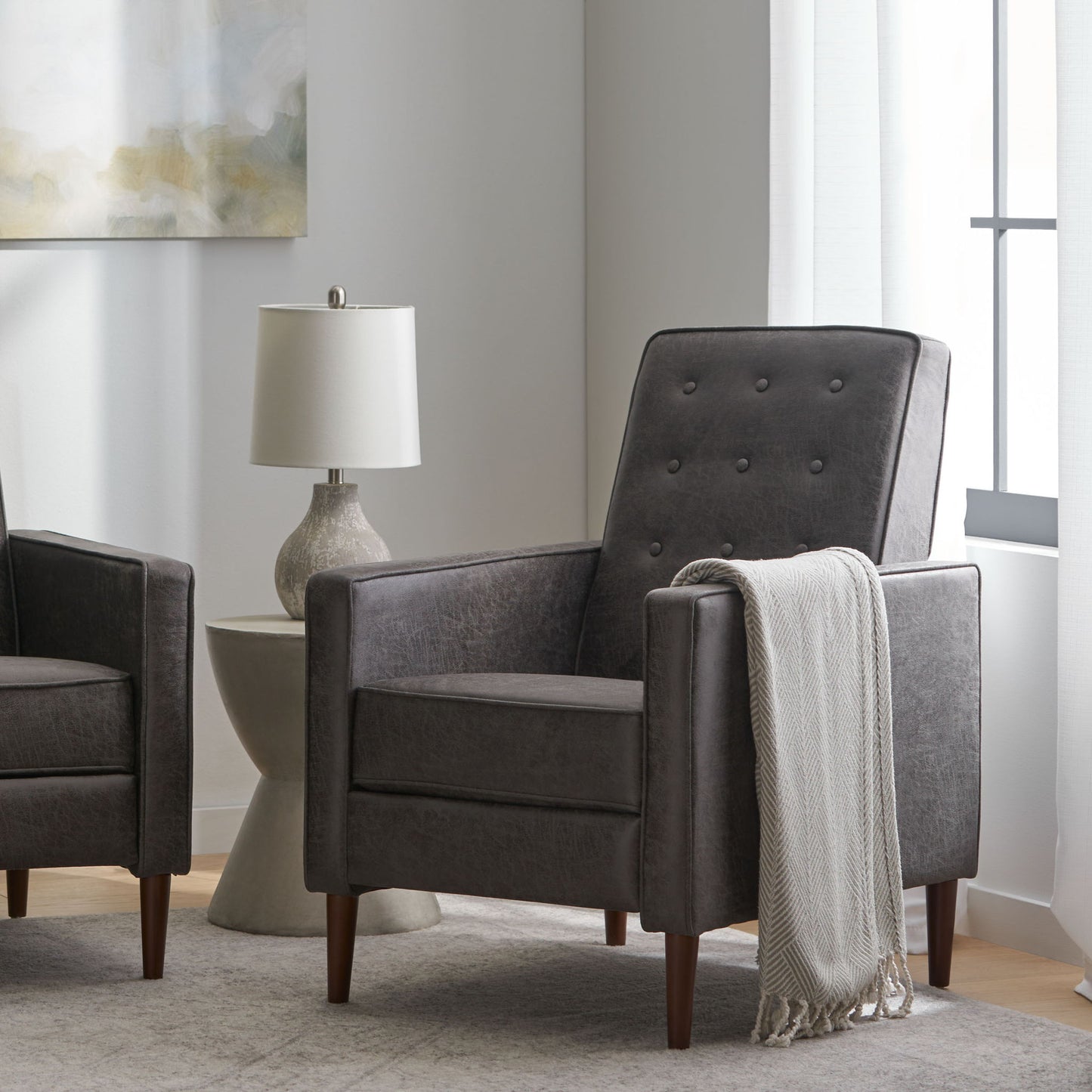 Macedonia - Button Tufted Fabric Recliner - Slate