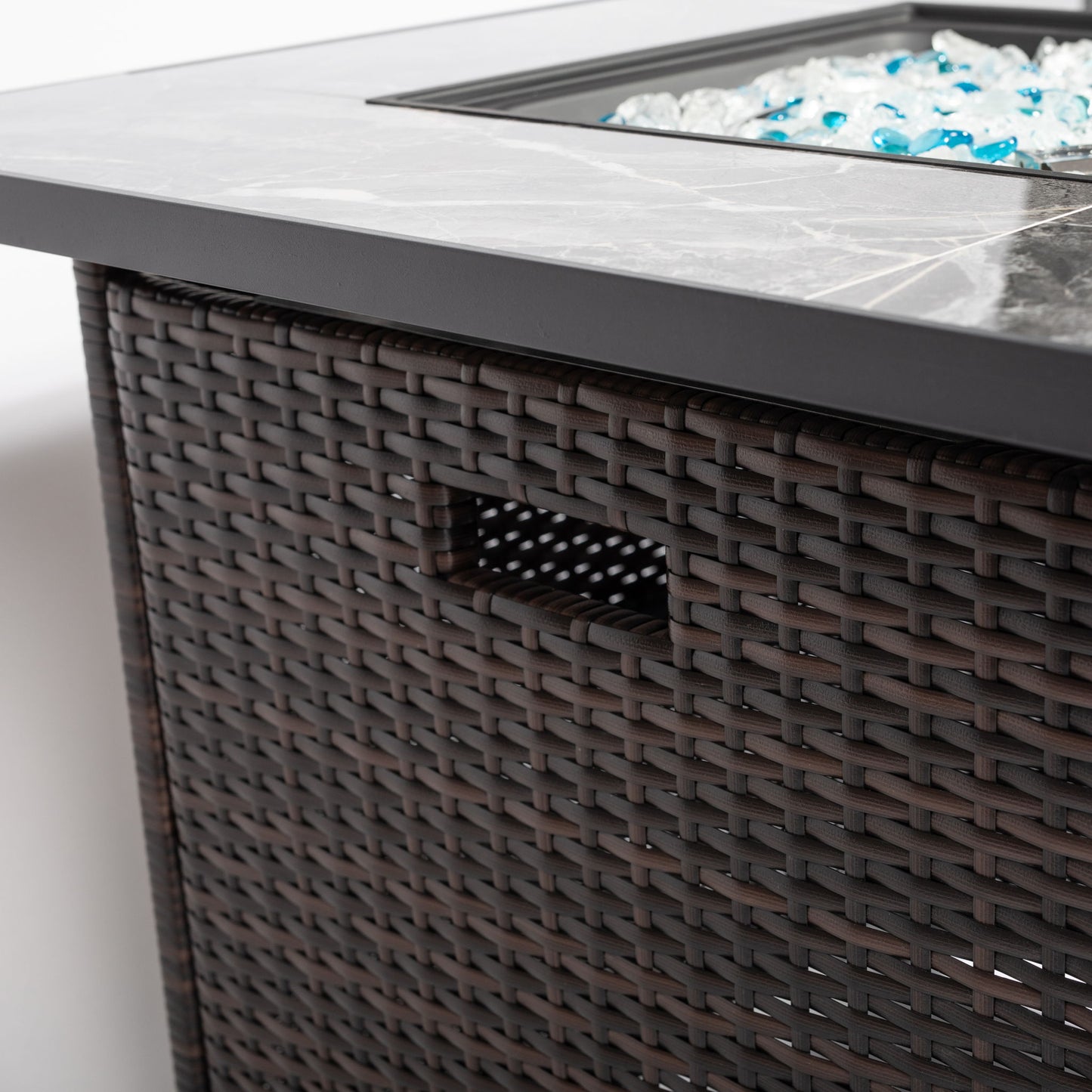 Outdoor Propane Gas Fire Pit Table With Lid With Glass Rocks And Rain Cover - Espresso