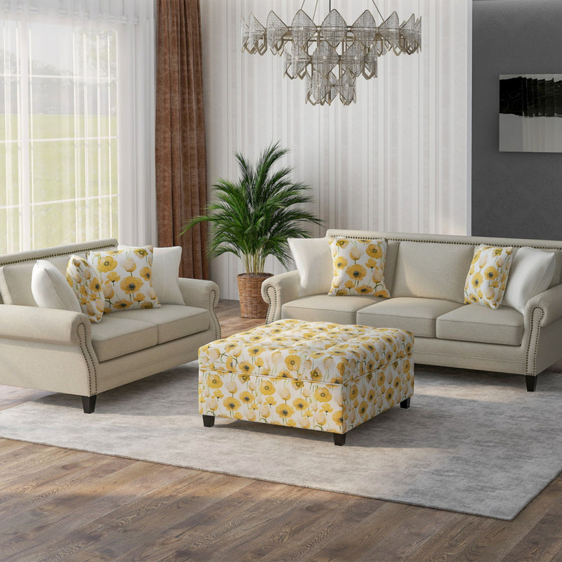 Floral Storage Ottoman With Traditional Design - Gold
