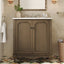 Vintage Bathroom Vanity With Ceramic Sink, Adjustable Shelves