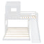 Loft Bunk Bed With Playhouse, Farmhouse, Ladder, Slide And Guardrails
