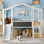 Loft House Bed With Ladder And Slide, With board And Light Strip On The Roof