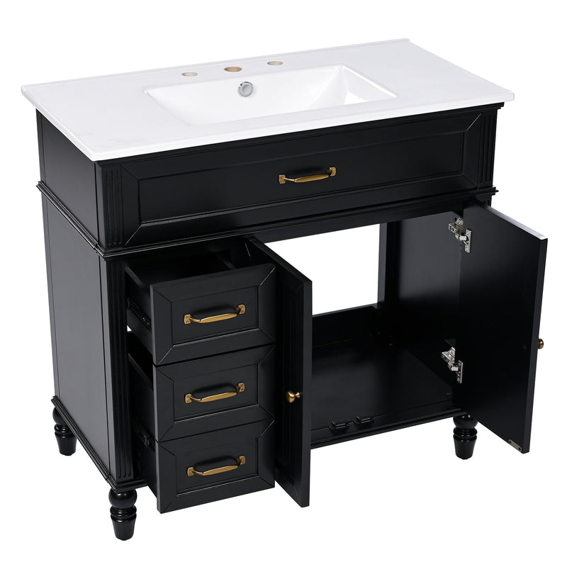 Bathroom Vanity With Sink, 2 Doors 2 Drawers - Black