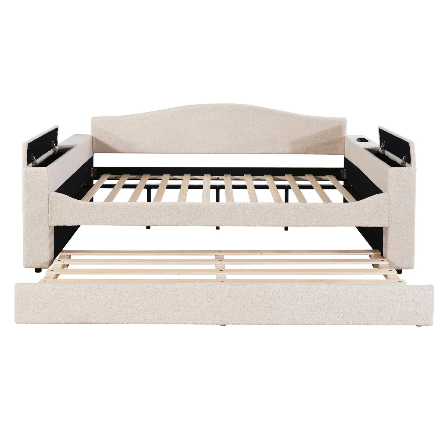 Upholstered Daybed With Storage Armrests, Trundle And Latest Integrated tooth Audio System
