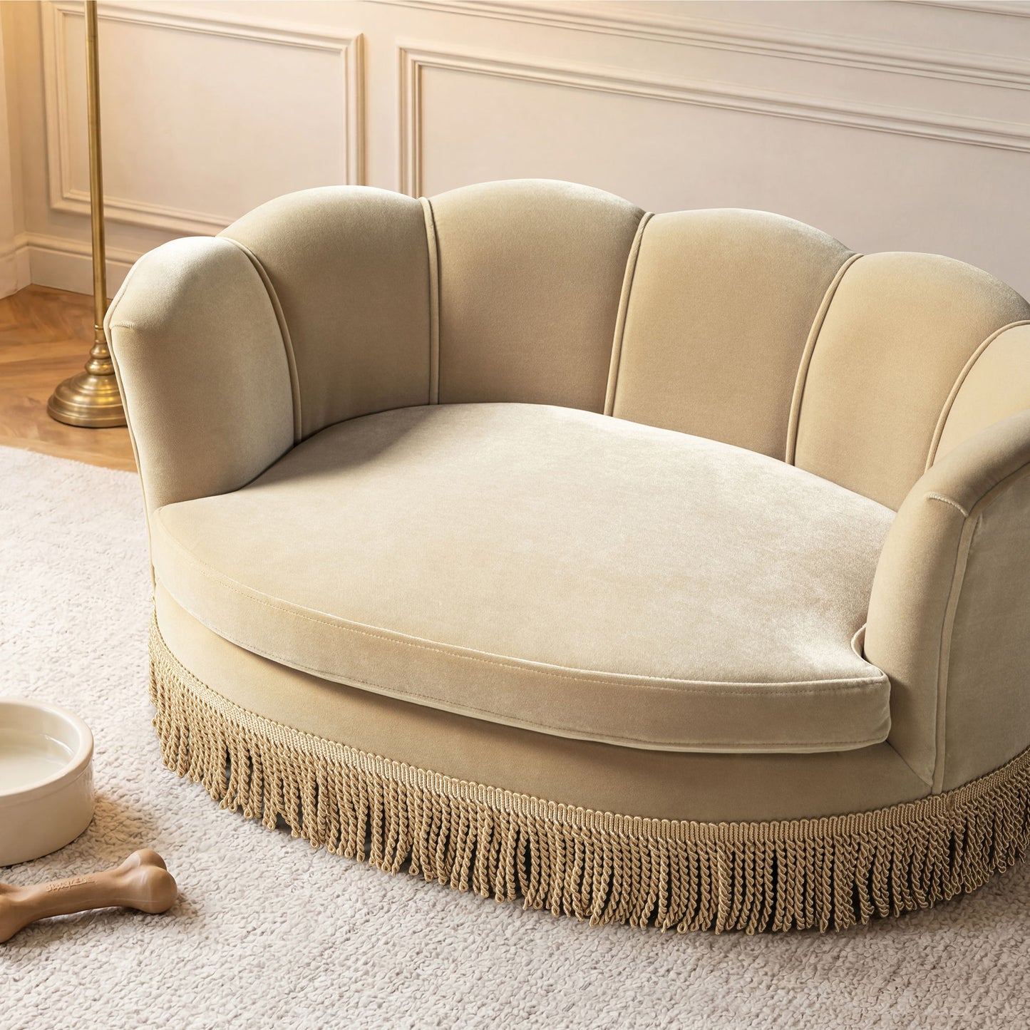 Clara - Medium Scalloped Pet Sofa Bed - Brown