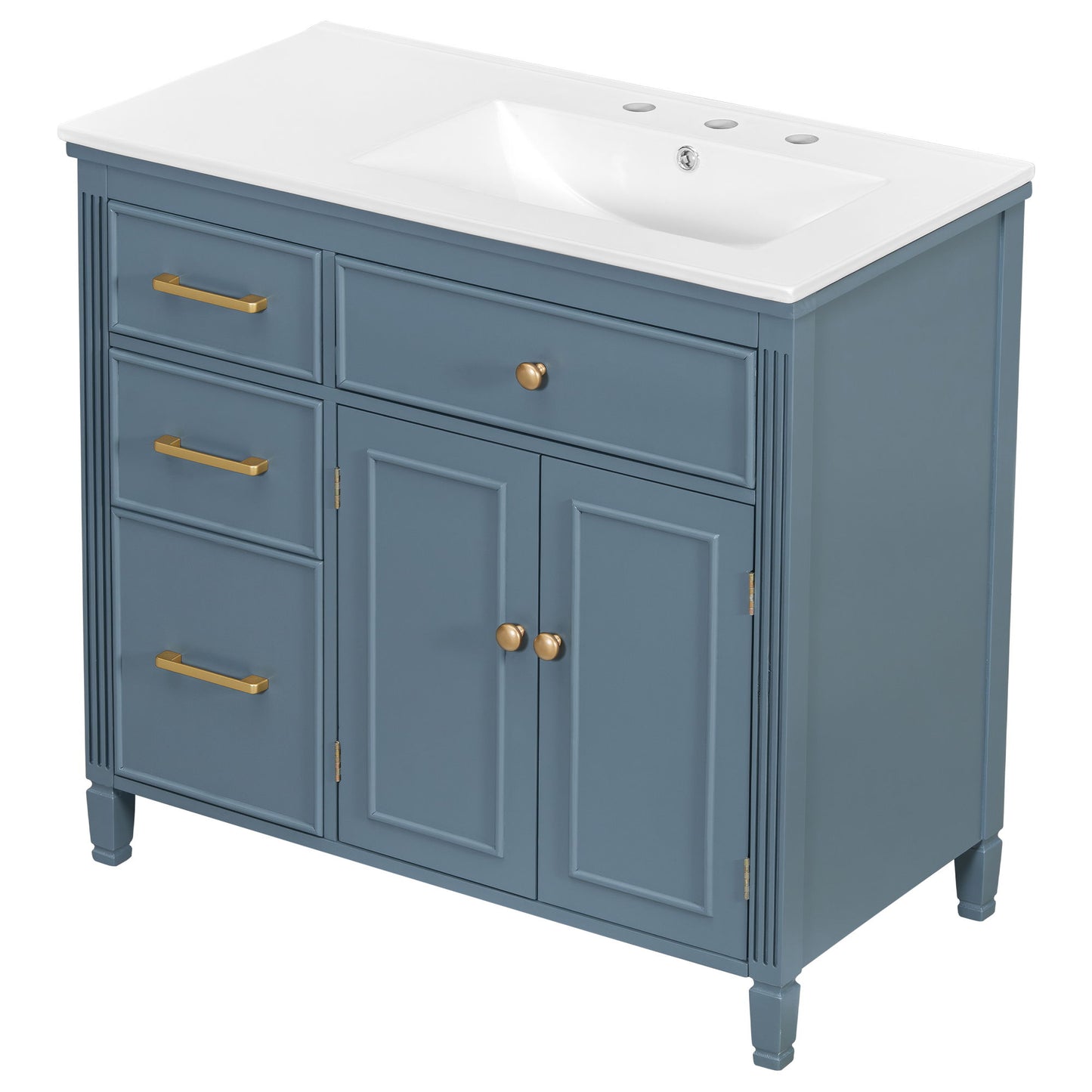 Bathroom Vanity With Sink, 1 Tip Out Drawer, 3 Side Drawers, Adjustable Shelf