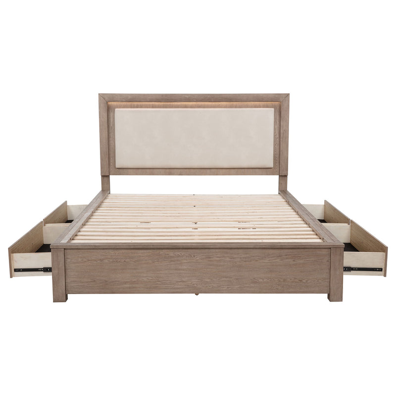Gibbons - Cama con almacenaje y cabecero tapizado con luces LED