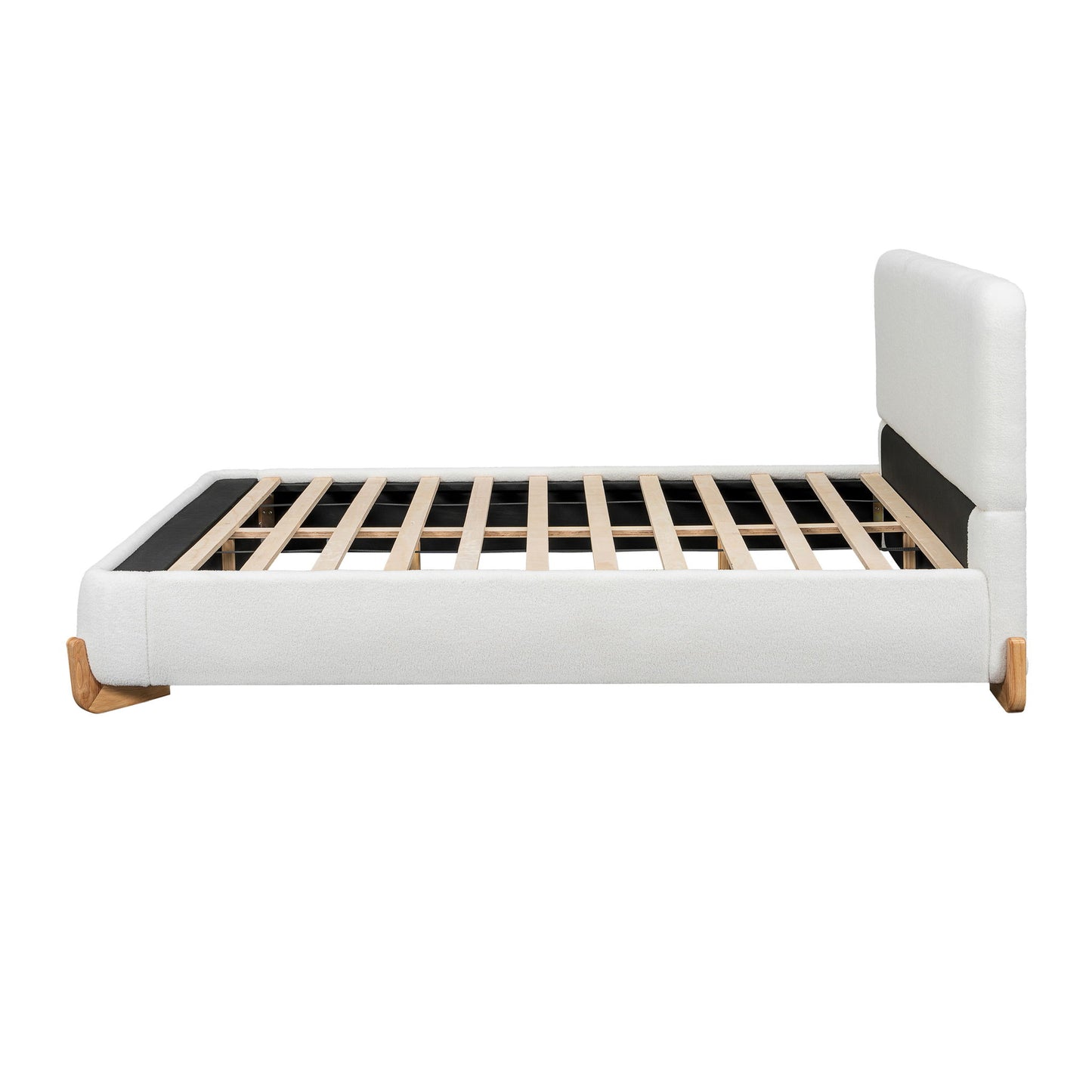 Queen Size Upholstered Bed With Slat Support - White