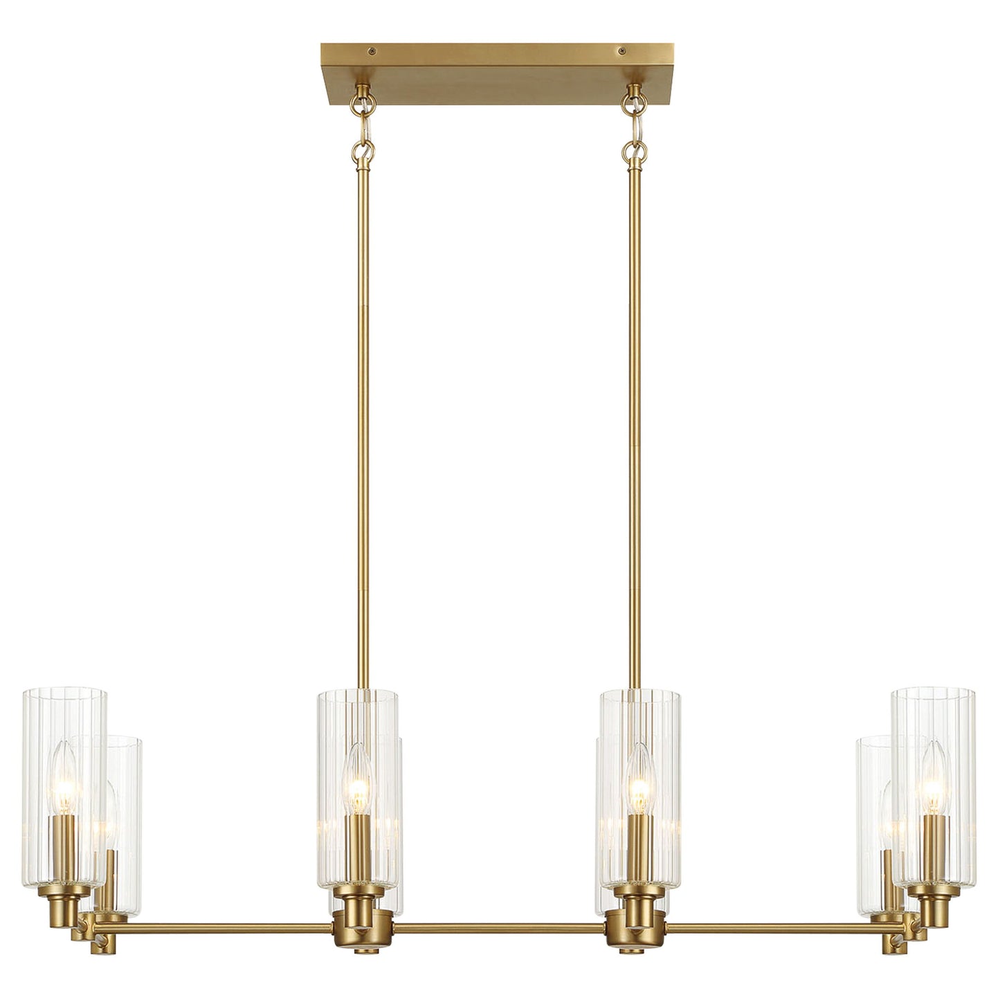 Willow - 8 Lights Island With Clear Ribbed Pendant Lamp Satin - Antique Brass / Clear / Gold