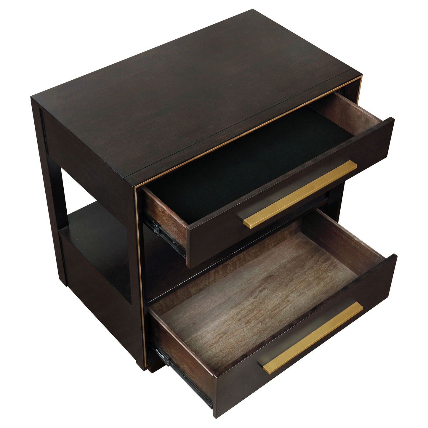 2 Drawer Nightstand With Trim And USB Charging - Brown