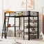 Loft Metal Bed With 3 Layers Of Shelves And Desk, Stylish Metal Frame Bed With board