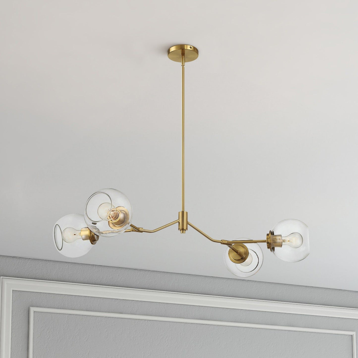 Jewel - 4 Lights Chandelier Ceiling Hanging Light Fixture - Clear / Gold