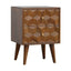 Cube Carved Bedside Table Nightstand - Chestnut