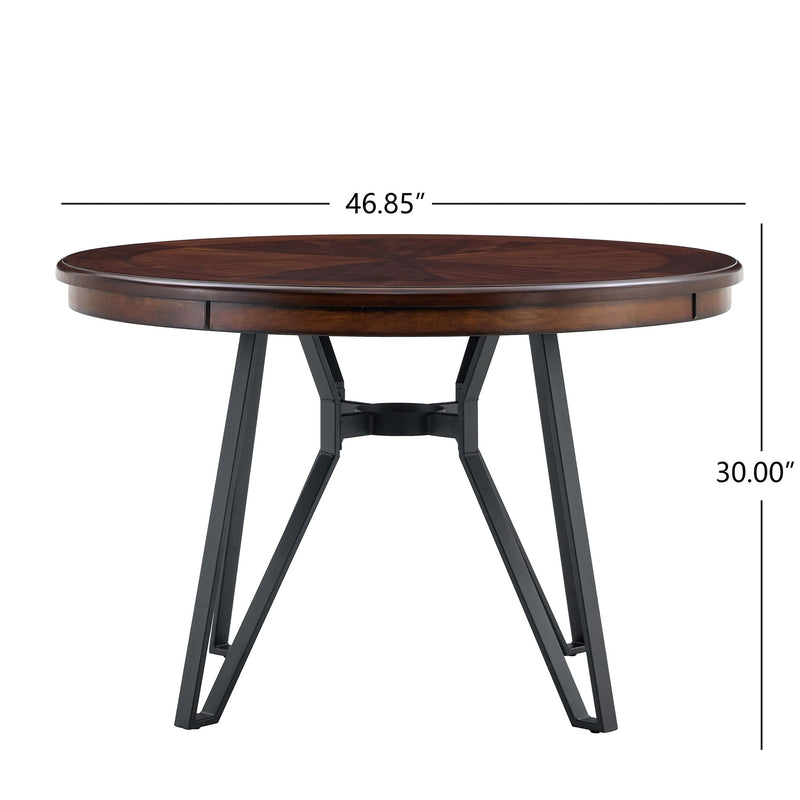 Mid Century Modern Round Dining Table With Metal Legs And Open Shelf