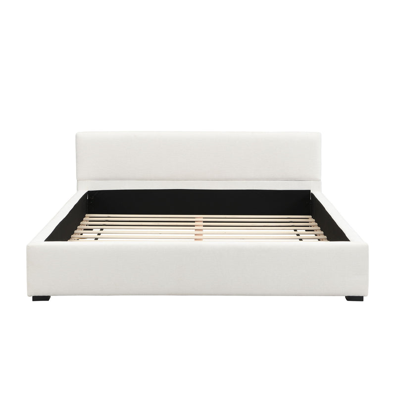 Queen Bed Wide Edge With Soft Upholstery - Beige
