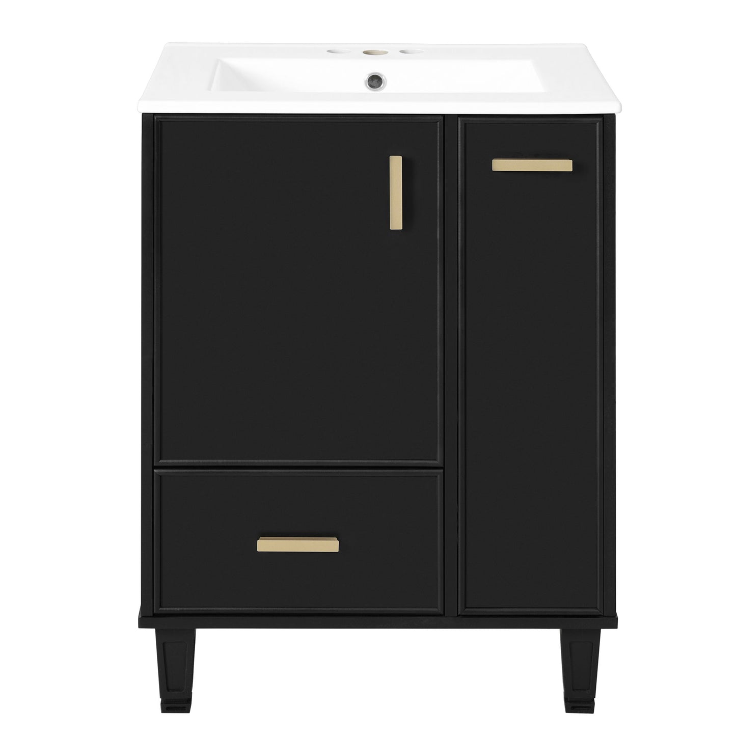 Bathroom Vanity With Sink, Deep Drawer And Pull Out Basket, Rectangular Design - Black