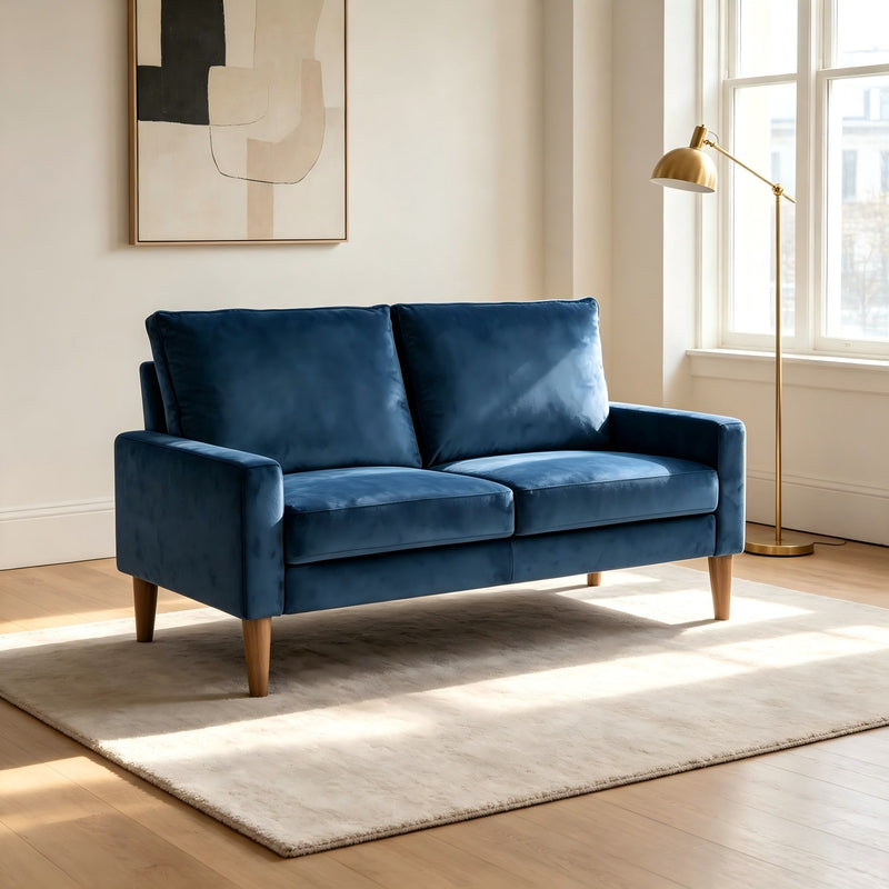Upholstered Loveseat Sofa, 2 Seater Couch For Living Room Apartment - Dark Blue