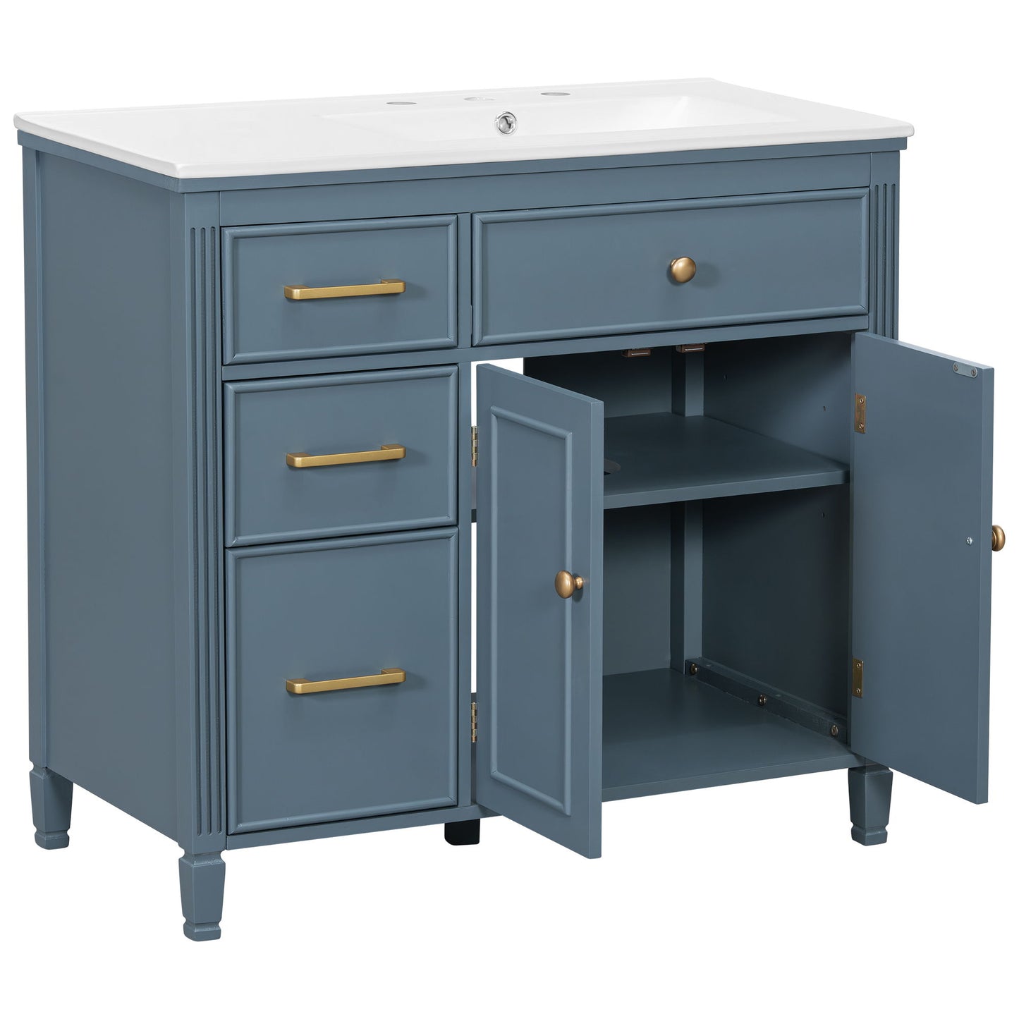 Bathroom Vanity With Sink, 1 Tip Out Drawer, 3 Side Drawers, Adjustable Shelf