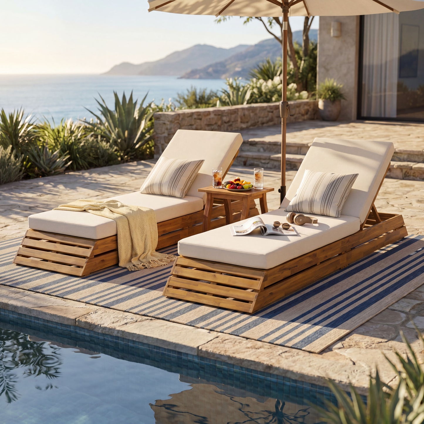 Chaise Lounge Set With 2 Fold Cushion