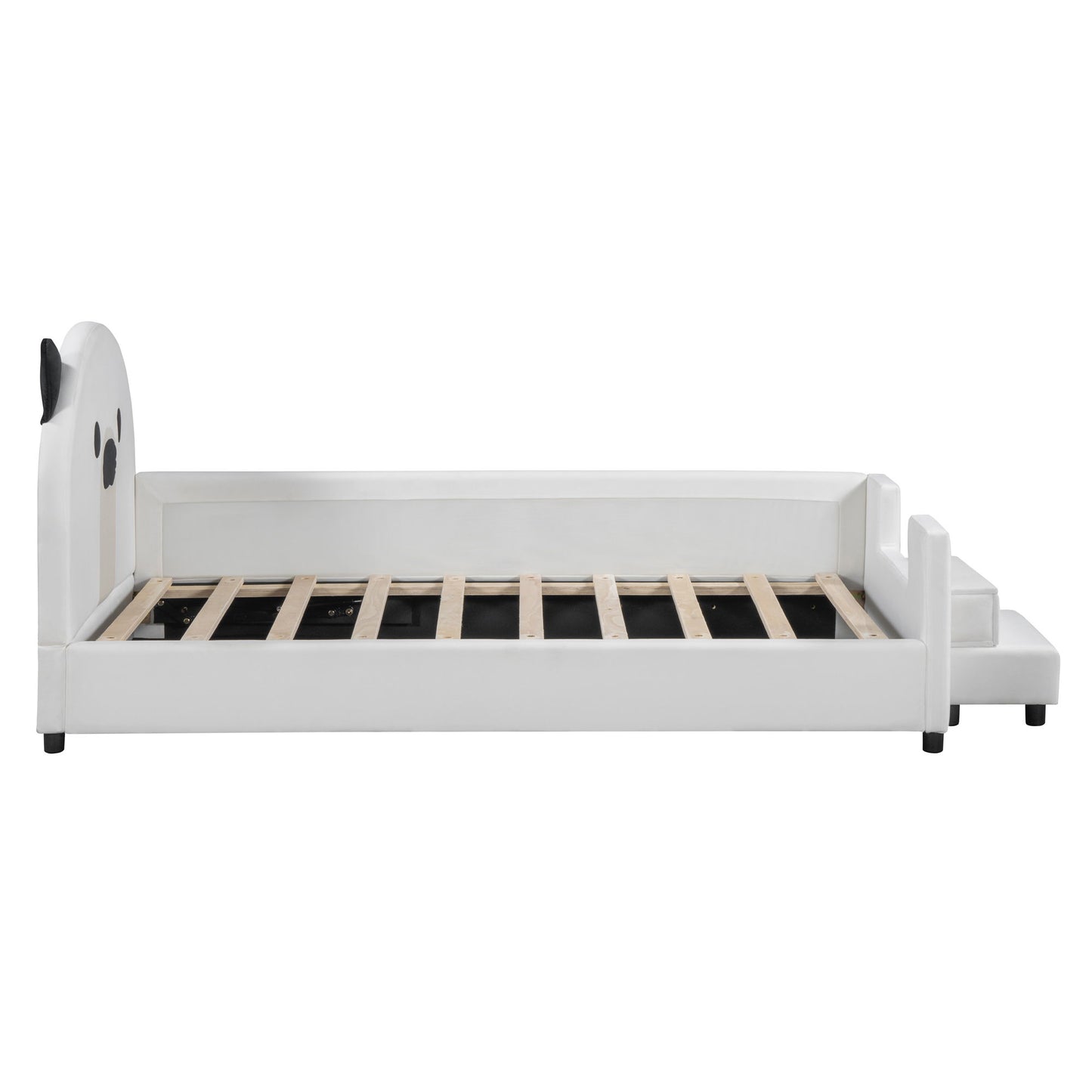 Upholstered Daybed With Bear Shaped Headboard, Hydraulic System And Breathable Fence