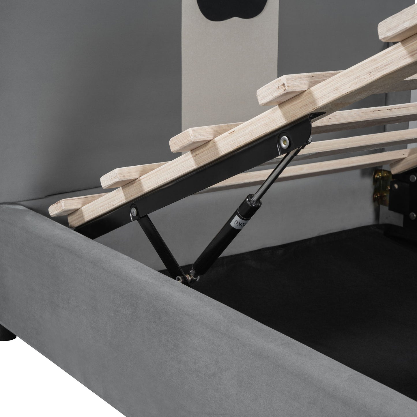 Upholstered Daybed With Bear Shaped Headboard, Hydraulic System And Breathable Fence