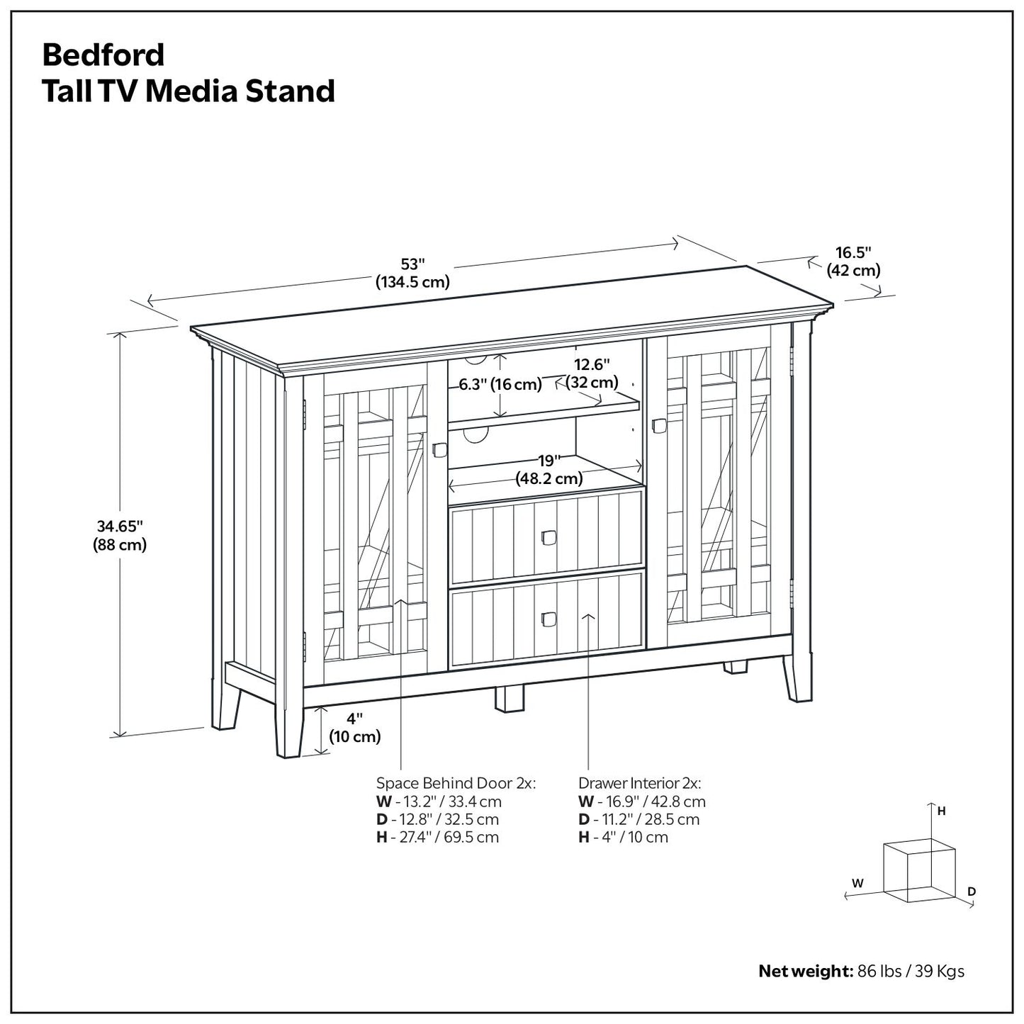 Bedford - Handcrafted Tall TV Media Stand