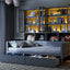 Daybed With Glass Door Storage Cabinets, Built In LED Lighting And Shelves