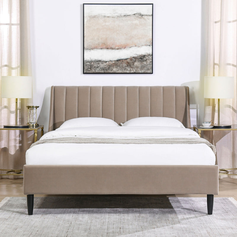 Aspen - Queen Vertical Tufted Modern Headboard Platform Bed Set - Mink