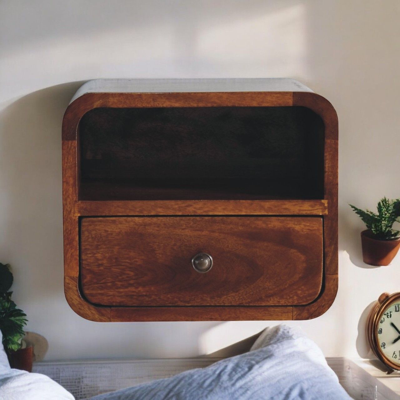 Curved Upper Slot Floating Nightstand