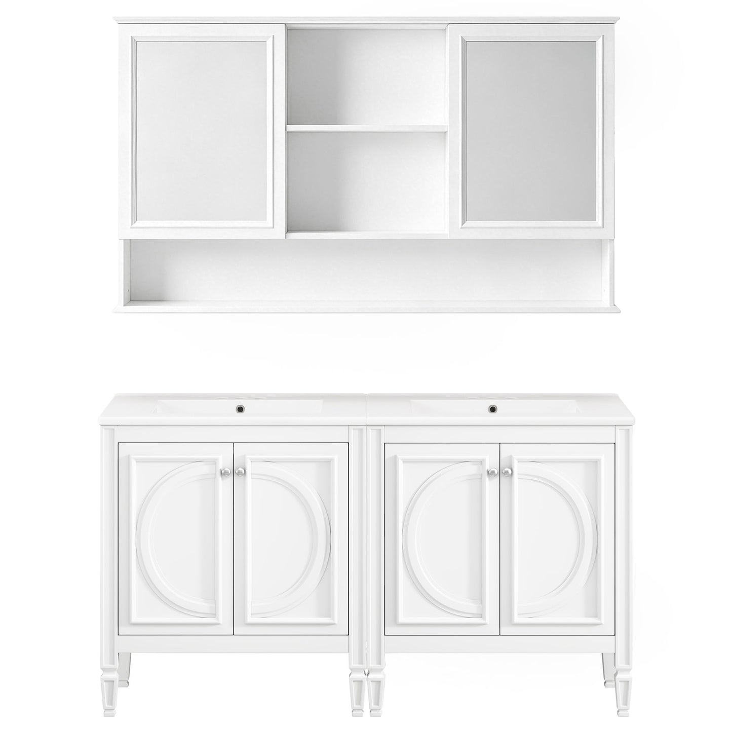 Double Sink Bathroom Vanity Set With Wall Mount Mirror Cabinet